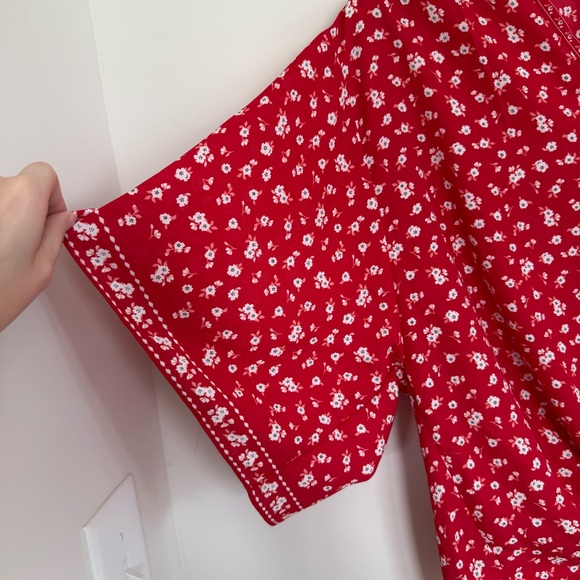 Max Studio Red Floral Tie Waist Angel Sleeve Kimono Style Blouse Size Large - Picture 4 of 11